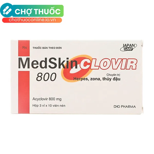 Thuốc MedSkin Clovir 800 điều trị nhiễm virus Herpes simplex, bệnh thủy đậu, viêm do Zona (3 vỉ x 10 viên)