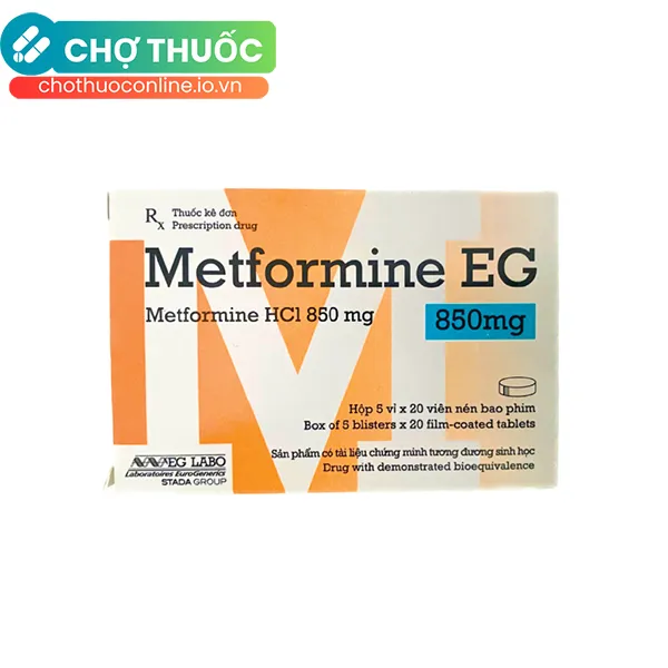Thuốc Metformin 850mg EG điều trị đái tháo đường tuýp 2 (5 vỉ x 20 viên)