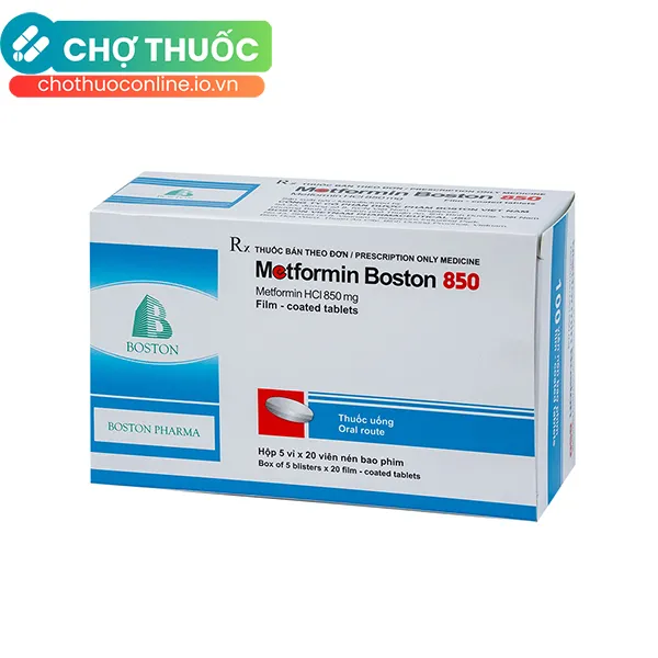Thuốc Metformin Boston 850mg Điều Trị Đái Tháo Đường Tuýp 2 (Hộp 5 Vỉ X 20 Viên)