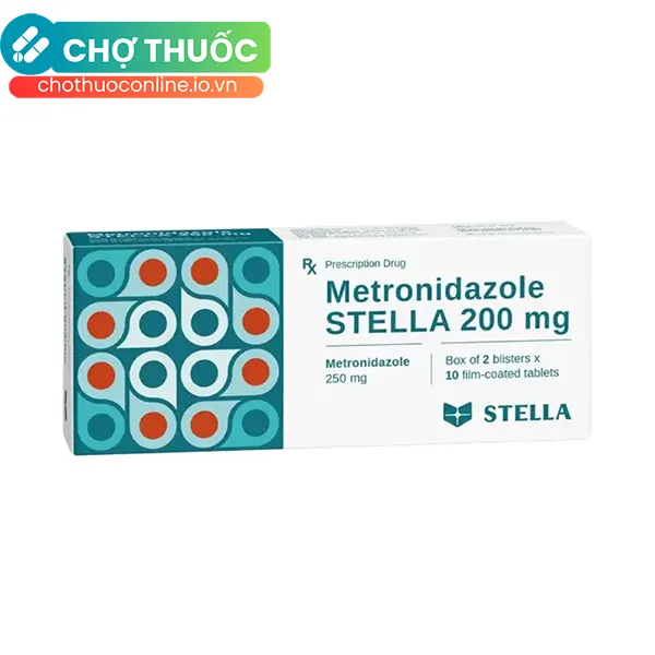Thuốc Metronidazole Stella 200mg điều trị và phòng ngừa nhiễm nấm, nhiễm khuẩn kỵ khí (2 vỉ x 10 viên)