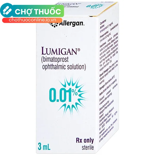 Thuốc nhỏ mắt Lumigan 0.01% Allergan giảm tăng áp suất nội nhãn (3ml)