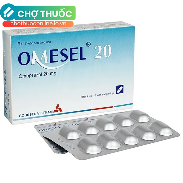 Thuốc Omesel 20mg Roussel điều trị loét dạ dày, ợ chua (3 vỉ x 10 viên)