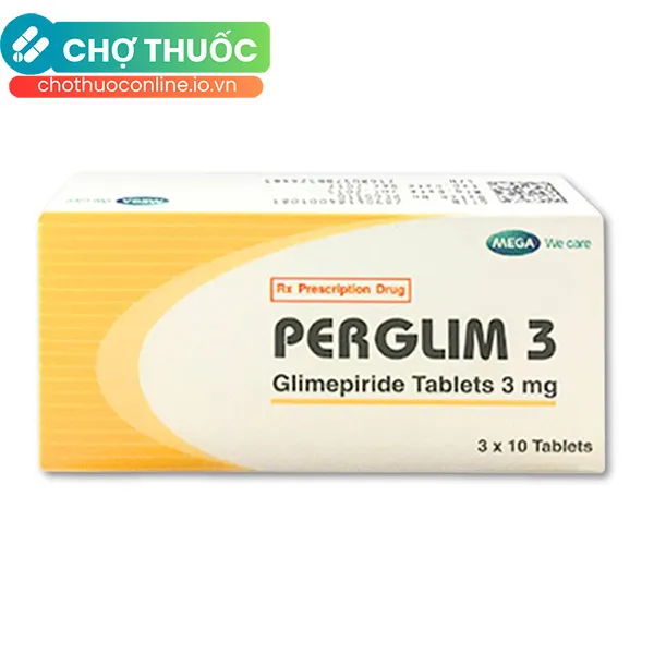 Thuốc Perglim 3mg Mega kiểm soát đường huyết ở bệnh nhân đái tháo đường type 2 (3 vỉ x 10 viên)