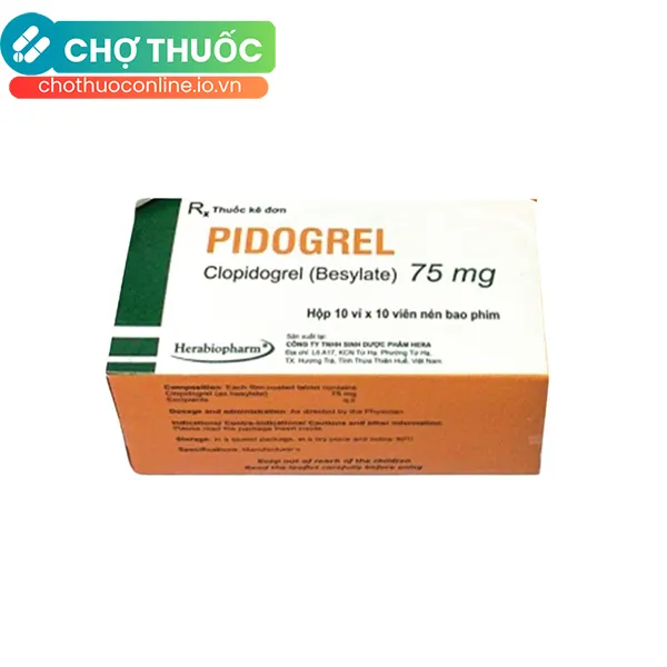 Thuốc Pidogrel 75mg dự phòng các biến cố huyết khối do xơ vữa (10 vỉ x 10 viên)