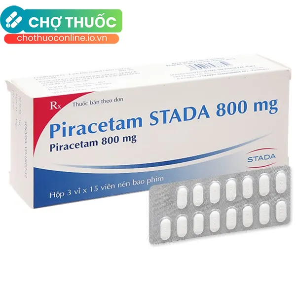 Thuốc Piracetam Stada 800mg trị chóng mặt, giật rung cơ (3 vỉ x 15 viên)