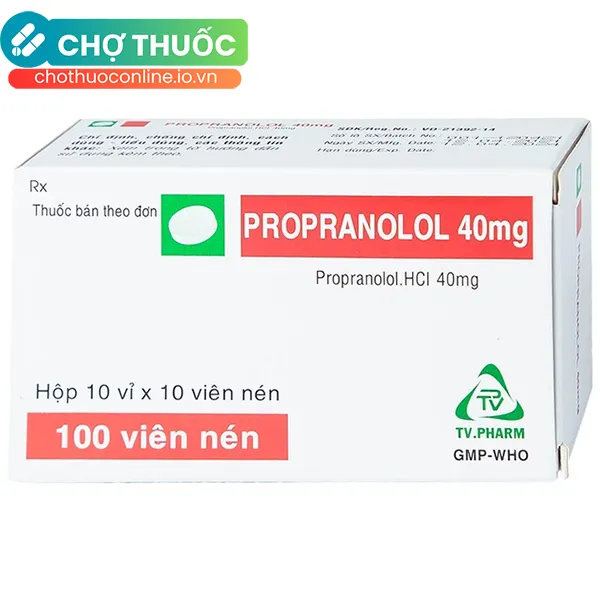 Thuốc Propranolol 40mg TV.Pharm điều trị tăng huyết áp, đau thắt ngực (10 vỉ x 10 viên)