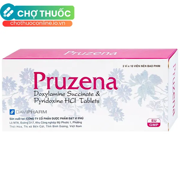 Thuốc Pruzena 10mg Davipharm điều trị buồn nôn và nôn mửa trong thai kỳ (3 vỉ x 10 viên)