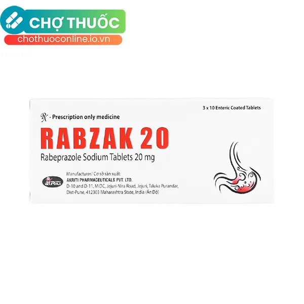 Thuốc Rabzak 20 điều trị trào ngược dạ dày, thực quản (3 vỉ x 10 viên)