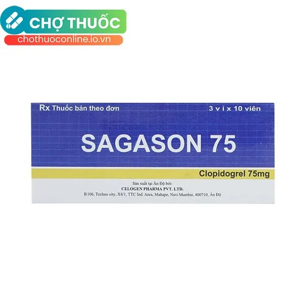Thuốc Sagason 75 Celogen Pharma điều trị nhồi máu cơ tim, đột quỵ (3 vỉ x 10 viên)