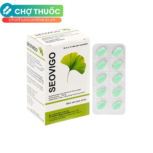 Thuốc Seovigo Pharvis điều trị rối loạn tuần hoàn não và ngoại biên (10 vỉ x 10 viên)