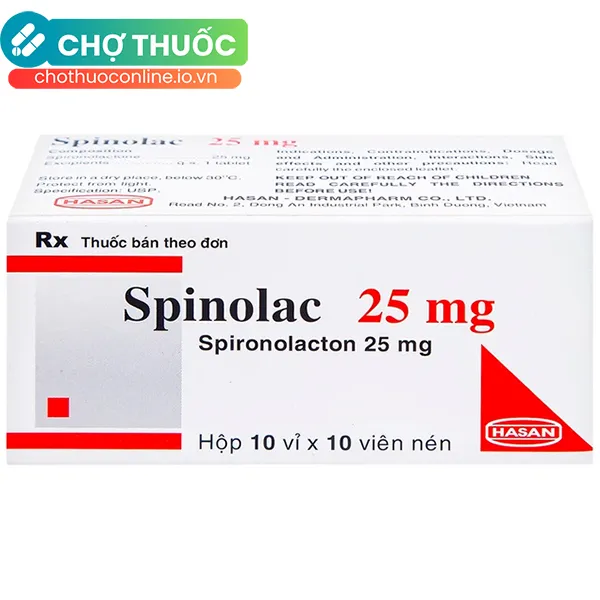 Thuốc Spinolac 25mg Hasan điều trị phù do tim sung huyết (10 vỉ x 10 viên)
