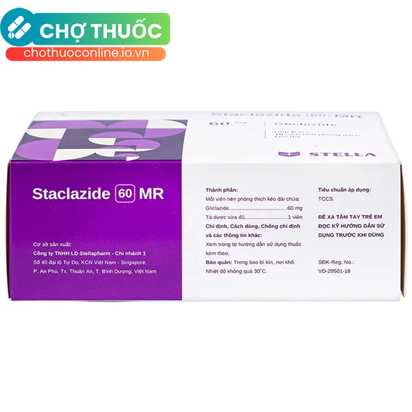 Thuốc Staclazide 60 MR Stella điều trị đái tháo đường tuýp 2 (6 vỉ x 10 viên)