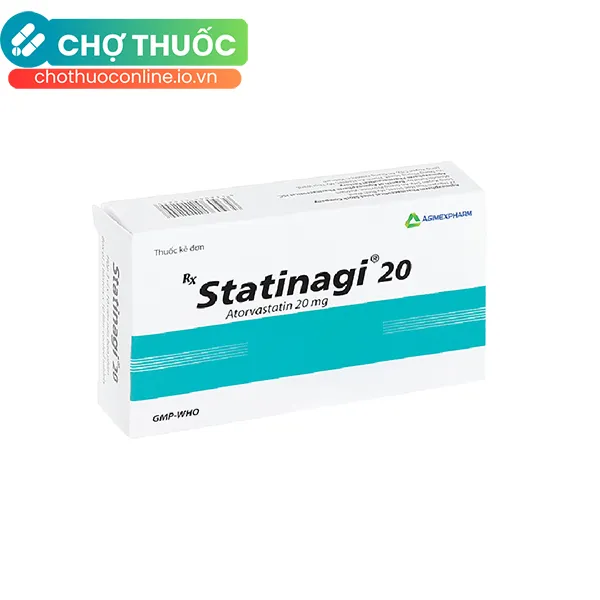 Thuốc Statinagi 20 Agimexpharm điều trị tăng cholesterol máu (3 vỉ x 10 viên)