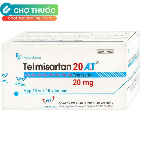 Thuốc Telmisartan 20 A.T điều trị tăng huyết áp (10 vỉ x 10 viên)