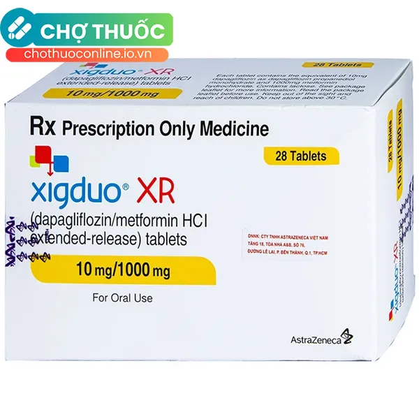 Thuốc Xigduo Xr 10mg/1000mg Astrazecena điều trị đái tháo đường tuýp 2 (4 vỉ x 7 viên)