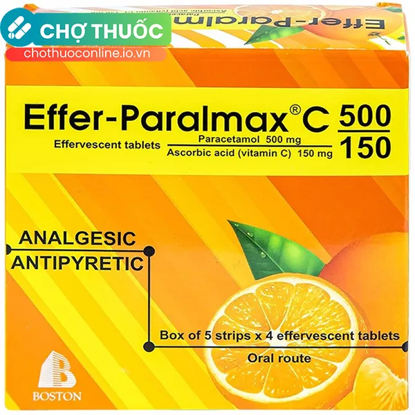 Viên sủi Effer-Paralmax C 500/150 Boston giảm đau, hạ sốt (5 vỉ x 4 viên)