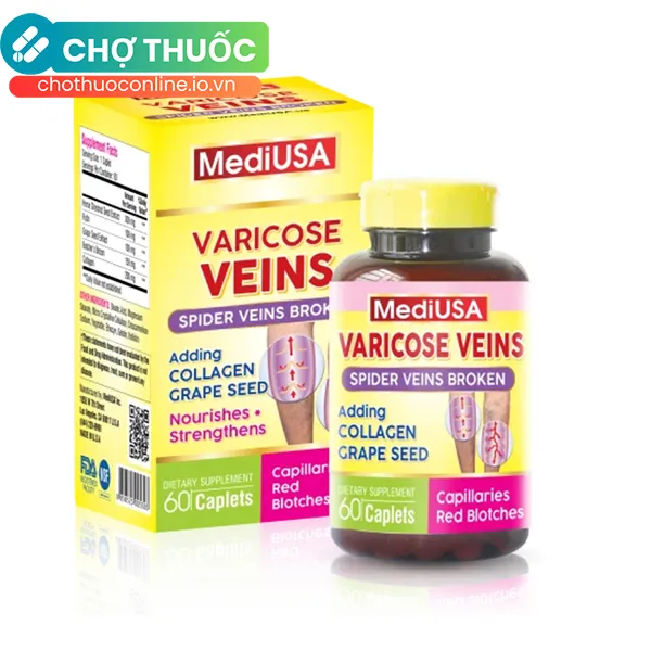 Viên uống MediUSA Varicose Veins Treatment hỗ trợ điều trị suy giãn tĩnh mạch (Hộp 60 viên)