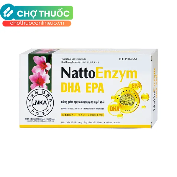 Viên uống NattoEnzym DHA EPA DHG Pharma hỗ trợ giảm nguy cơ tắt mạch, đột quỵ do huyết khối (20 viên)