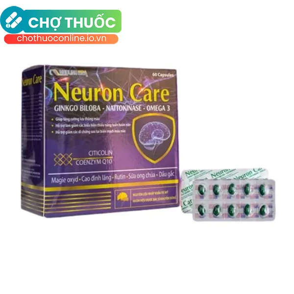 Viên uống Neuron Care hỗ trợ tăng cường tuần hoàn não, phục hồi di chứng sau tai biến (Hộp 60 viên)