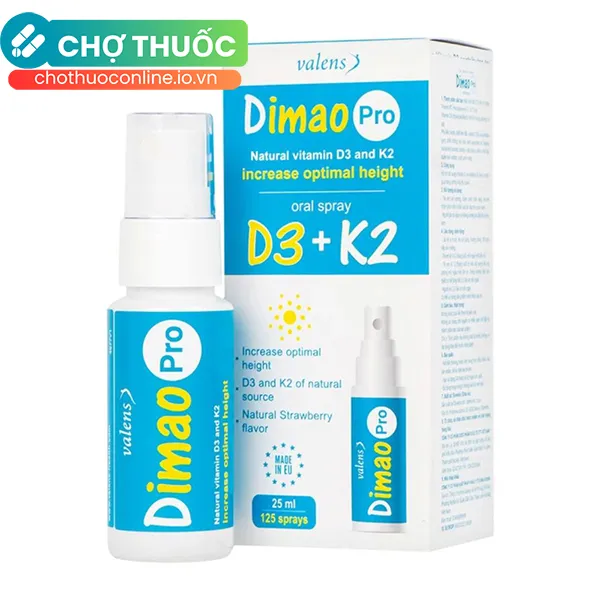 Xịt Dimao Pro Oral Spray D3 + K2 hỗ trợ bổ sung vitamin D và vitamin K2 (25ml)